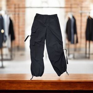 Zara XS Black Cargo Joggers w/Silver Buckles XS NWOT